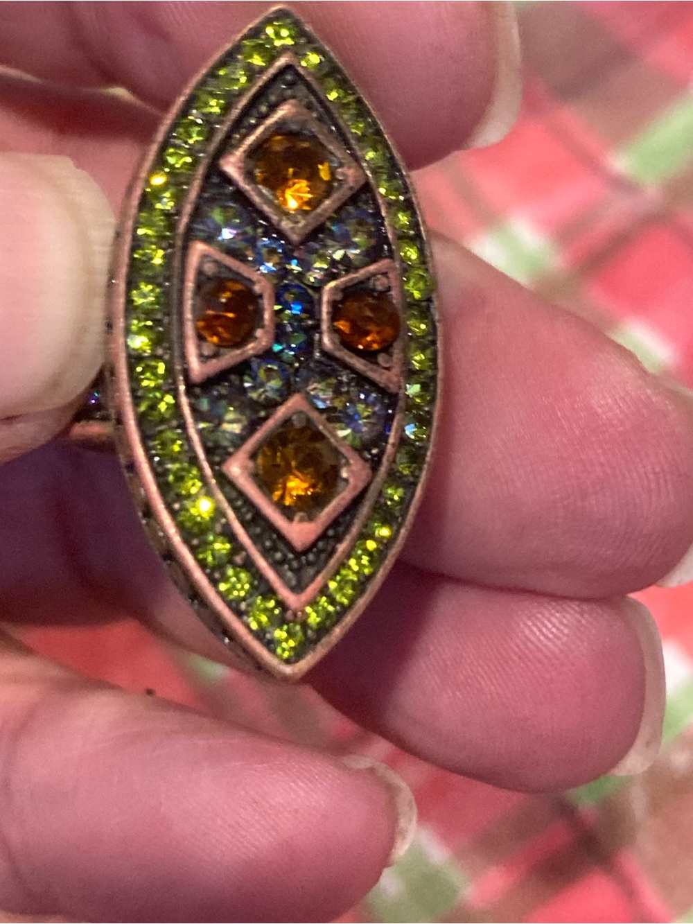 Heidi Daus Marquise Ring with Green and Amber Stones - Picture 4 of 9